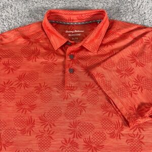 Tommy Bahama IslandZone Mens XL Orange Pineapple Print Polo Shirt Short Sleeve